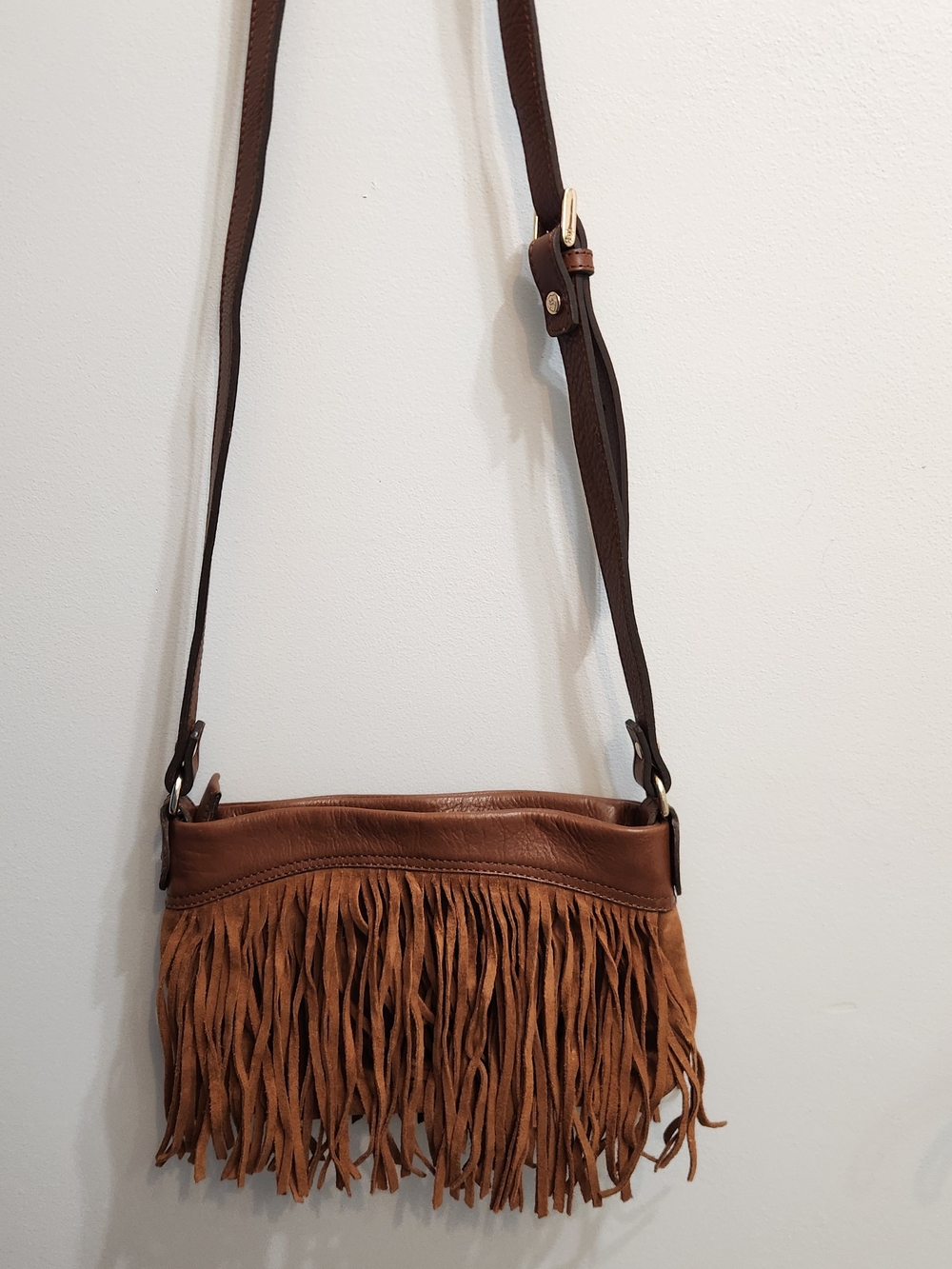 Massimo Dutti Brown Suede Fringe Crossbody Bag Boho Western Y2K Vintage Spain